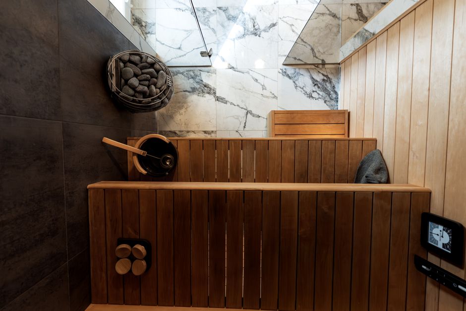 Kleine thuissauna met duurzame houten elementen. Kleine thuissauna met duurzame houten elementen.